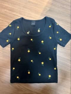 MOUSSY マウジー　花柄刺繍 半袖Tシャツ ブラックのサムネイル