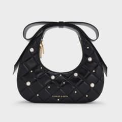 希少】CHARLES & KEITH キルトパール ミニハンドバッグ ブラック 