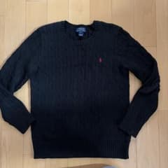 POLO RALPH LAUREN ケーブルニット 黒 L（14-16）赤ポニーのサムネイル