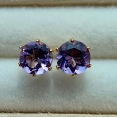 ✧天然石グレープアメジスト4.0mm✧　ピアス　ステンレスのサムネイル