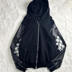 希少デザイン] CAVIALE カビアーレ/レザー切り替えパーカー XL 羊革 