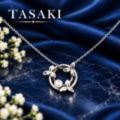 美品 タサキ TASAKI パール ネックレス 一粒 フラワー リーフ サークル