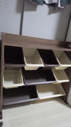 木目調 おもちゃ収納ラック 収納ボックス付きのサムネイル