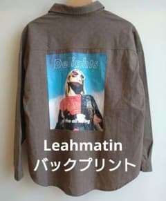Leahmatin バックプリント チェック柄 長袖シャツ M ブラウン