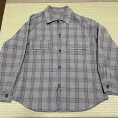 GU メンズ チェック柄 長袖シャツ グレーのサムネイル