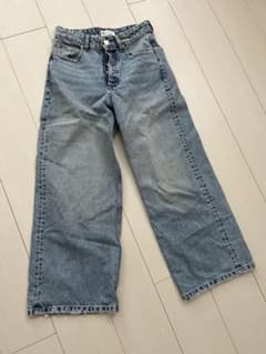 ZARA ライトブルーデニム☆ワイドレッグ パンツ☆ダメージ加工*EUR34のサムネイル