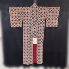 着物 小紋 幾何学模様 赤・白・黒 袷のサムネイル