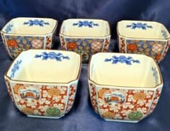美品】龍峰窯 錦彩古伊万里小付揃 小鉢5客 金彩角小鉢 - メルカリ