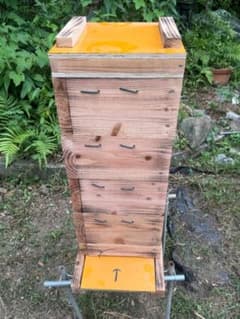 日本ミツバチ用・改良型重箱式巣箱 4段　開閉式扉とスライド底板巣門台座のサムネイル