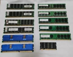 デスクトップPCメモリ DDR～DDR2世代11枚 + ノート用1枚（ジャンク
