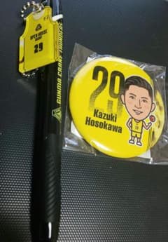 群馬クレインサンダーズ #29 細川一輝 黄ユニ 缶バッジ&ボールペン