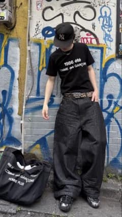 即完！BELVET Baggy rigid denim black Lサイズのサムネイル