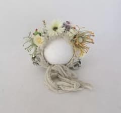 ニューボーンフォト 帽子 ボンネット フラワー 造花のサムネイル