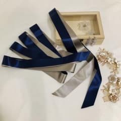 サッシュベルト　35mm幅　ネイビーのみ　サテンリボン　結婚式　ドレスのサムネイル