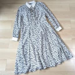 70s 昭和レトロ ワンピース 長袖 レース襟 花柄 11号 美品のサムネイル