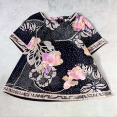 LEONARD レオナール 花柄 半袖トップス ネイビー XLサイズ 日本製