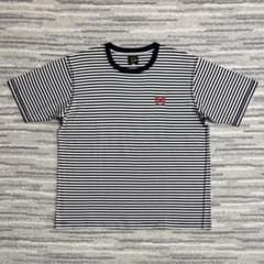 ニードルス 赤パピヨン ボーダー Tシャツ サイズXL 白×黒 赤刺繍 