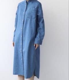 BLANC basque 진주 버튼 단가리 데님 원피스