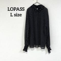 【LOPASS】 長袖ブラウス シアー シースルー ドット柄 ブラック 黒 Lのサムネイル
