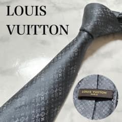 LOUIS VUITTON ルイヴィトン ネクタイ モノグラム グレー シルバー