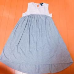 ギャップキッズ コットン ワンピース 140 グレー×ホワイトのサムネイル