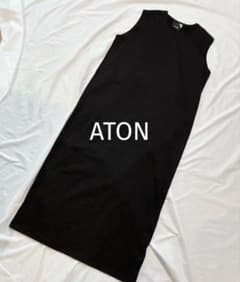 ATON エイトン 綿100% ノースリーブロングワンピース 黒 ブラック 夏 
