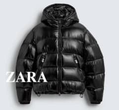 ZARA ブラック フード付きダウンジャケットのサムネイル