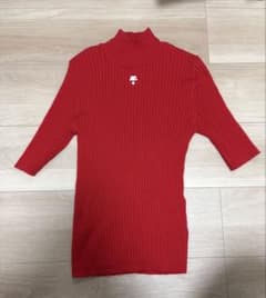 Courreges クレージュ ハイネック リブニット レッド 38のサムネイル