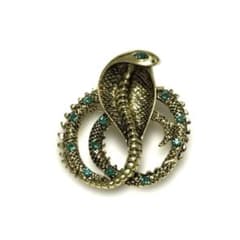 B361 コブラ 蛇 ヘビ 緑 グリーン ラインストーン ゴールド ブローチ