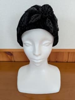 【タグ付美品】MON CHAPEAU ベロア ターバンハット ビーズ 花 装飾のサムネイル
