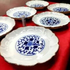 有田焼 伊万里焼 古伊万里 染付 二重角福 小皿 中皿 平皿 5寸皿6客