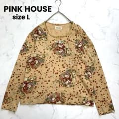 PINK HOUSE ピンクハウス カゴいちご柄長袖カットソー マスタード色 綿