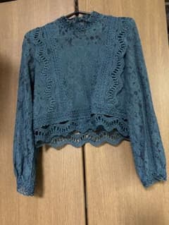 CECIL McBEE 総レース 長袖ブラウス グリーン Mのサムネイル