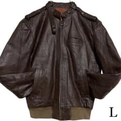 vintage】リアルレザーシングルライダースジャケット リブ切替 