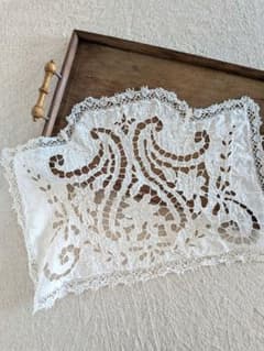 フランスアンティーク 刺繍 カットワーク テーブルセンター レース 白リネン フランスアンティーク 刺繍 カットワーク テーブルセンター レース 白
