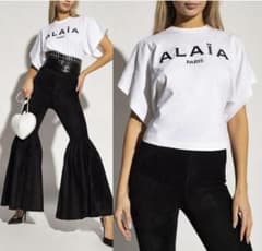 美品 ALAIA アライア 半袖ロゴプリントTシャツ ホワイト 白 38 M 新品タグ付 83,000円 ALAIA アライア 半袖ロゴプリントTシャツ 38