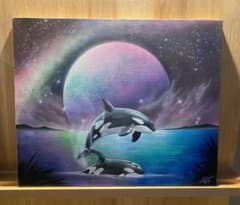 宇宙とシャチの幻想的な絵画F10キャンバス 宇宙とシャチの幻想的な絵画F10キャンバス