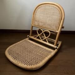 美品】ラタン 籐 折りたたみ座椅子 ハート 2段階リクライニング レトロ