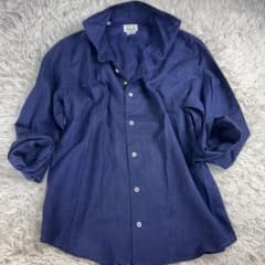 美品】ジャンネット カッタウェイシャツ vinci fit リネン100 紺