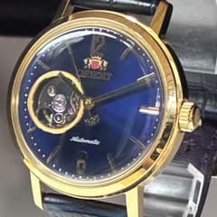 【美品】オリエント スケルトン 腕時計 ネイビー オートマチック レザー 裏スケ 美品】オリエント スケルトン 腕時計 ネイビー オートマチック レザー