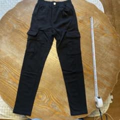 キッズ ストレッチロングパンツ ブラック 150 カーゴパンツのサムネイル