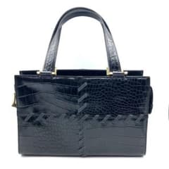 イヴサンローラン クロコ型押し レザー ハンドバッグ 黒 チャーム YSL