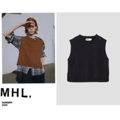 今季新作 MHL 肩ボタンベスト ニットベスト 和紙 ネイビー - メルカリ
