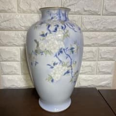 宮内庁御用達 深川製磁 官窯染付 花鳥紋花瓶 高さ38㎝ 花瓶 花器