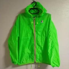 美品　K-WAY ナイロンジャケット ネオングリーン　M　パッカブル　携行向き