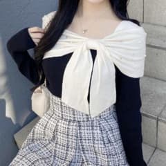 INGNI ビジュー2Wayオフショルニット　ブラック×ホワイトのサムネイル