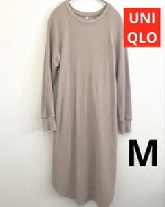 UNIQLO ワッフルクルーネックワンピース ピンク M
