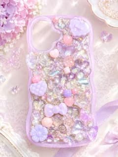 iPhone17 ケース ハンドメイド デコケース ゆめかわ パープル