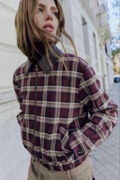 ZARA チェック柄フェイクレザー ボンバージャケット S 未使用に近いのサムネイル