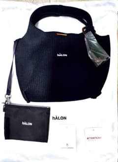 【未使用】hALON ストライプ ニット トートバッグ S ブラックのサムネイル